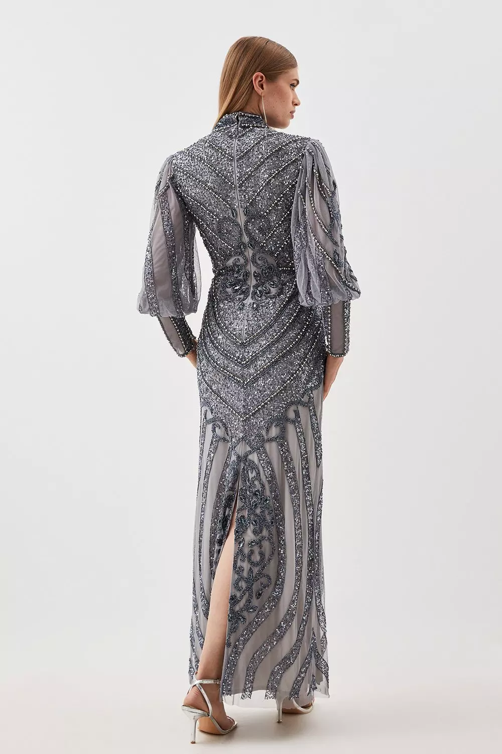 Tall Crystal Embellished Balloon Sleeve Woven Maxi Dress | Karen Millen